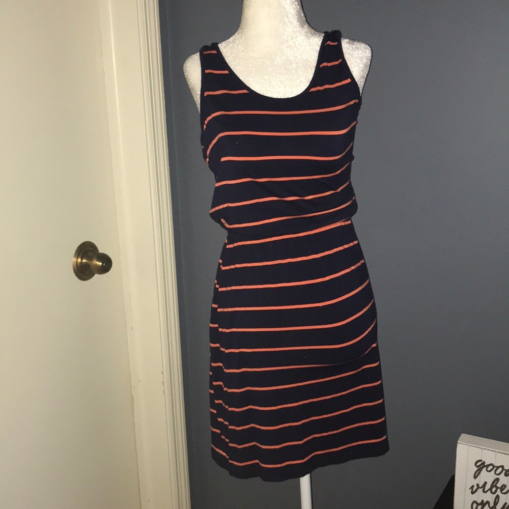 GAP Navy Blue & Coral Striped Dress